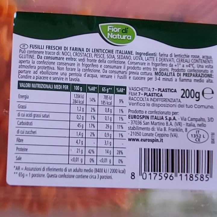 review photo of Fior di Natura Pasta fresca di lenticchie rosse shared by @letizia1 on 15 Jul 2022 - review