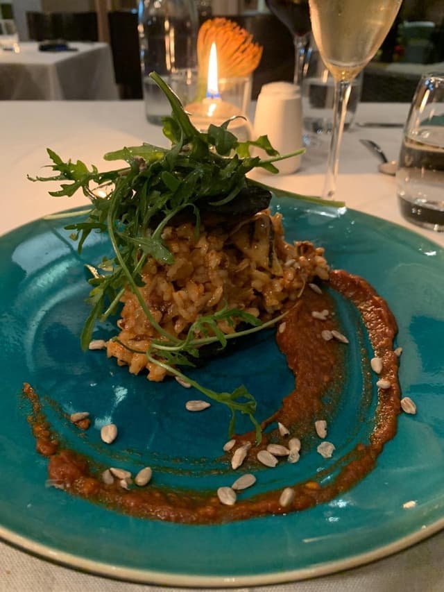 Photo of the dish “Vegan Risotto Black Mushroom Stack”