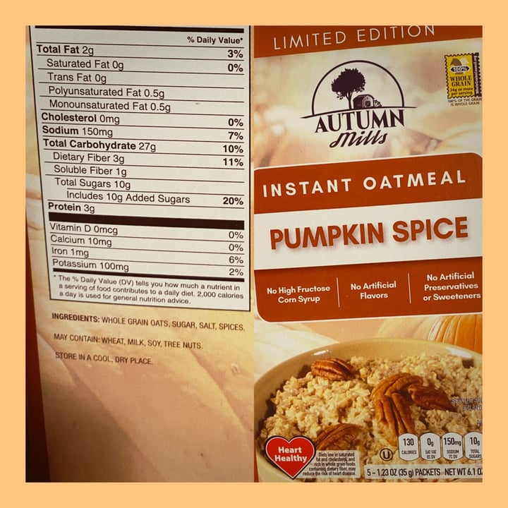 photo of Autumn Mills Pumpkin Spice Instant Oatmeal shared by @amsvfrazier90 on  24 Oct 2021 - review