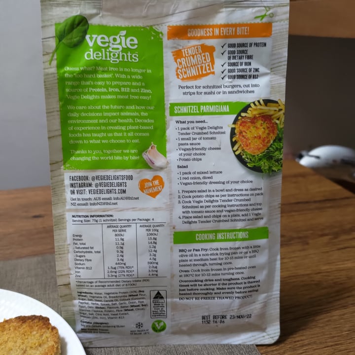 photo of Vegie Delights Tender Crumbed Schnitzel shared by @stevenneoh on  02 Aug 2022 - review
