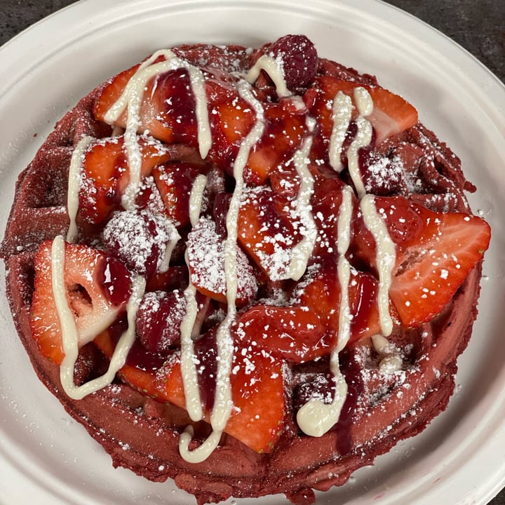 review photo of Vegas Vegan Culinary School & Eatery Red Velvet Berry Belgian Waffle shared by @vegasvegan1310 on 28 Apr 2022 - review