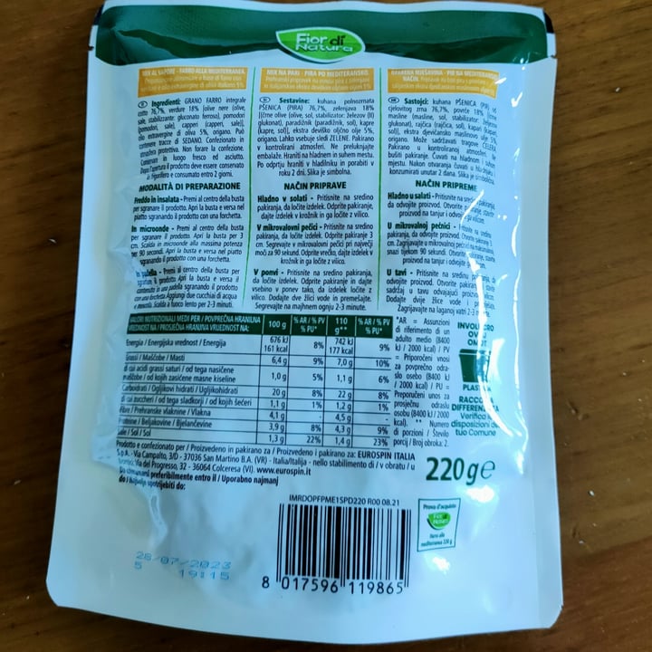 review photo of Fior di Natura Farro alla mediterranea shared by @vegankiyo on 18 Apr 2022 - review