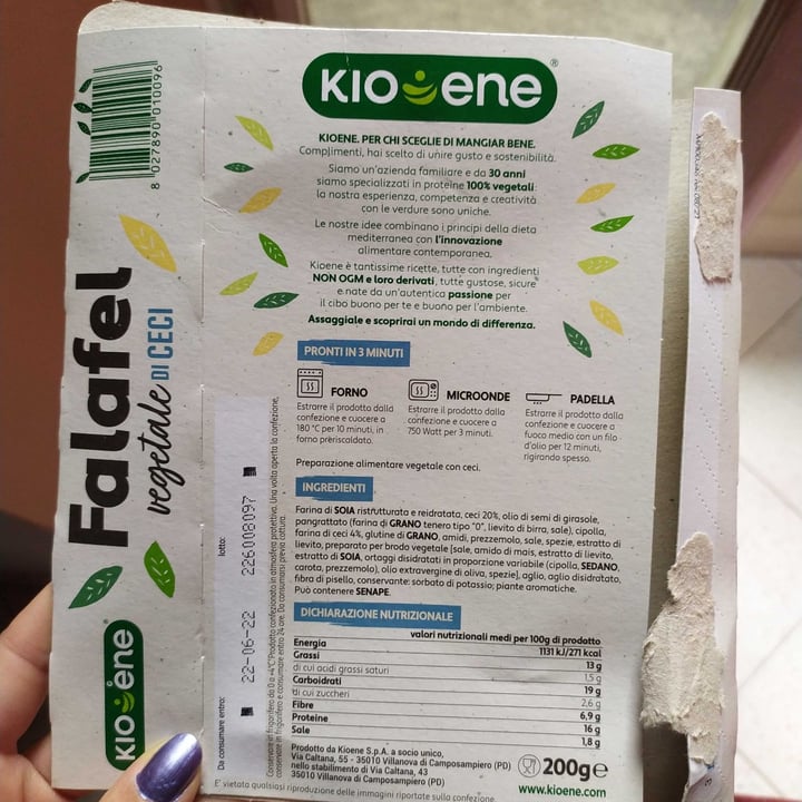 photo of Kioene Falafel vegetale di ceci shared by @aletheya on  30 May 2022 - review