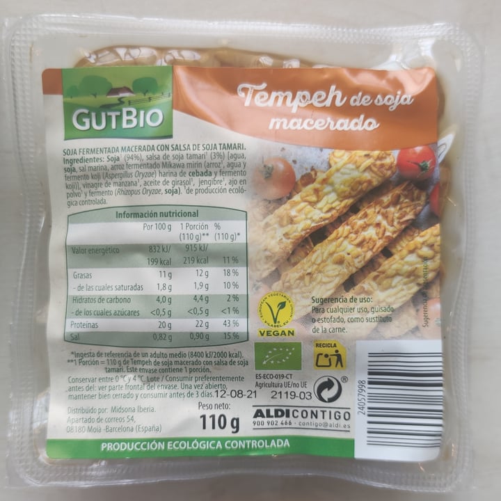 review photo of GutBio Tempeh de soja macerado shared by @cocinademuertelenta on 11 Jun 2021 - review