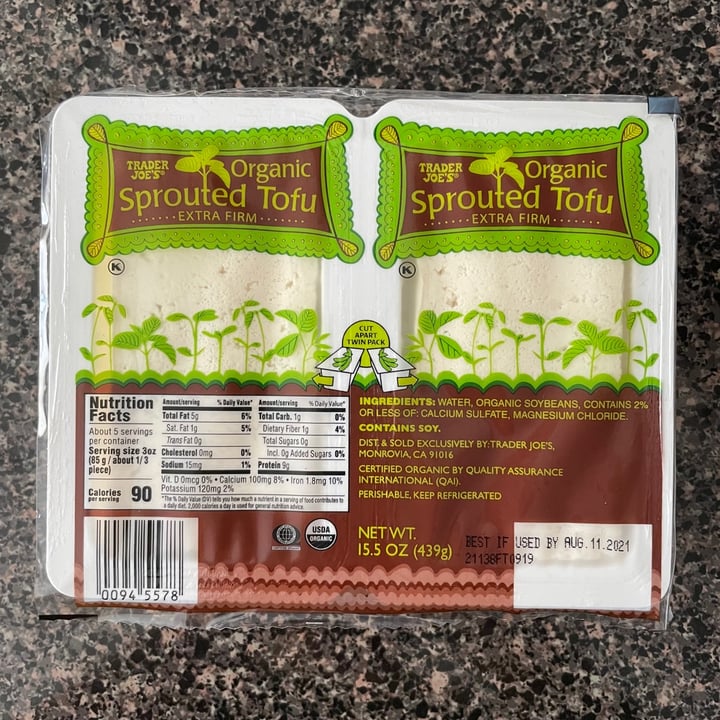 review photo of Trader Joe's Organic Sprouted Tofu Extra Firm shared by @aqualing on 07 Jul 2021 - review