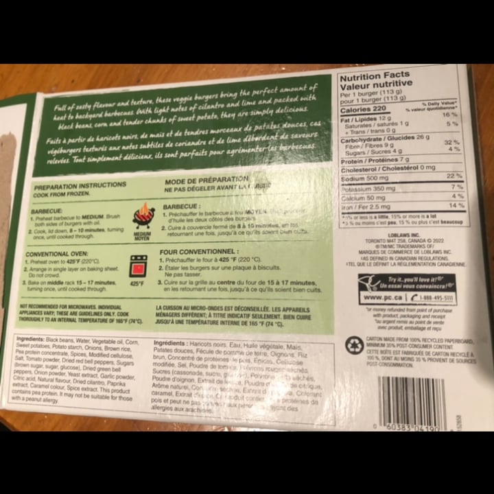 review photo of President's Choice Black Bean, Corn & Sweet Potato Veggie Burger shared by @freckles2019 on 16 Dec 2022 - review