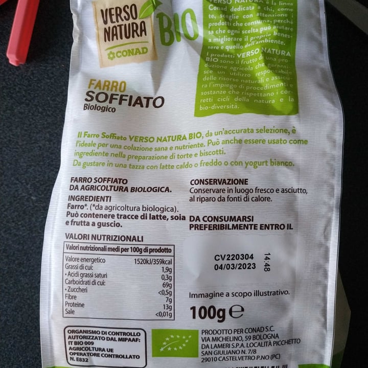 photo of Verso Natura Conad Veg Farro Soffiato shared by @save on  16 Apr 2022 - review