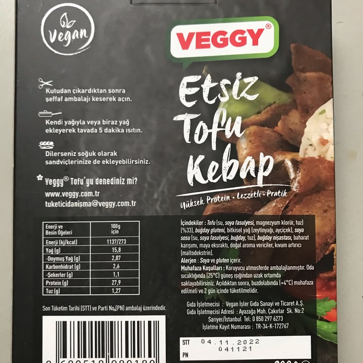 photo of Veggy Etsiz Tofu Kebab shared by @vegvale on  27 Nov 2021 - review