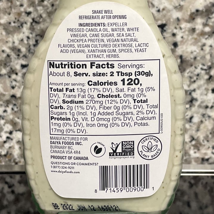 review photo of Daiya Daiya Homestyle Ranch Dressing shared by @choliebot on 08 Nov 2021 - review