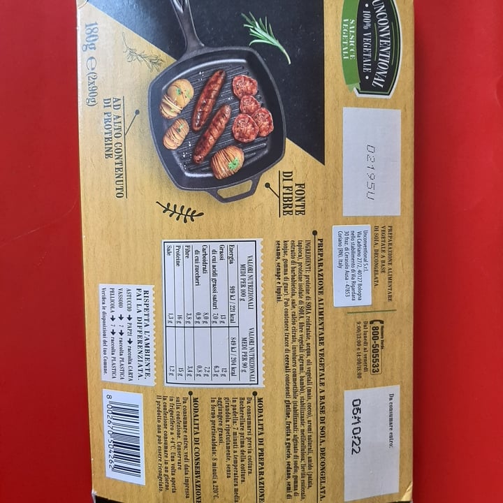 photo of Unconventional Salsicce Vegetali - Sausages shared by @giosigur95 on  26 Sep 2022 - review