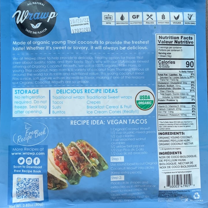review photo of Wrawp Organic Coconut Wraps shared by @anniehafer on 17 Jul 2022 - review