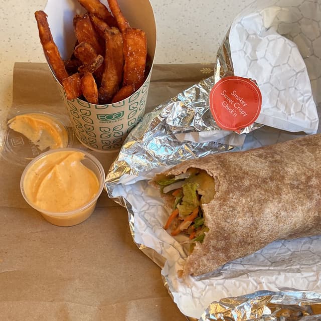 Photo of the dish “Smoky Sweet Crispy Chick’n Wrap”