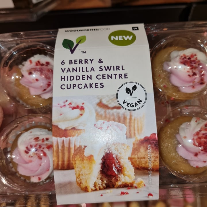 photo of Woolworths Food 6 Berry & vanilla swirl hidden centre cupcakes shared by @vegankitchensa on  12 Oct 2021 - review
