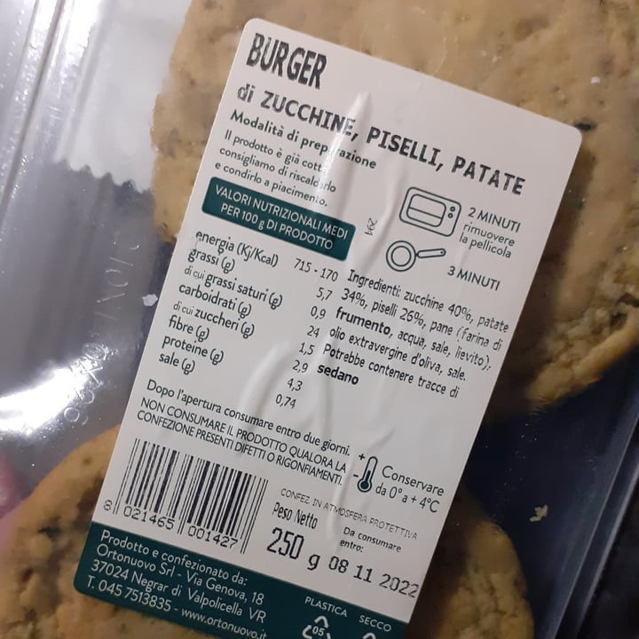 review photo of Ortonuovo Burger Di Zucchine Piselli E Patate shared by @perasperaadastra on 23 Oct 2022 - review