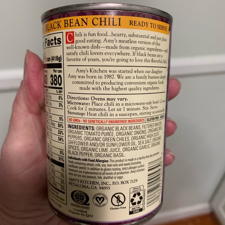 photo of Amy’s Organic Black Bean Chili shared by @onehungryvegan on  27 Feb 2022 - review