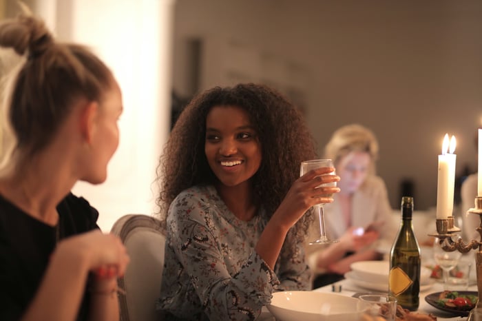 a woman at a family meal