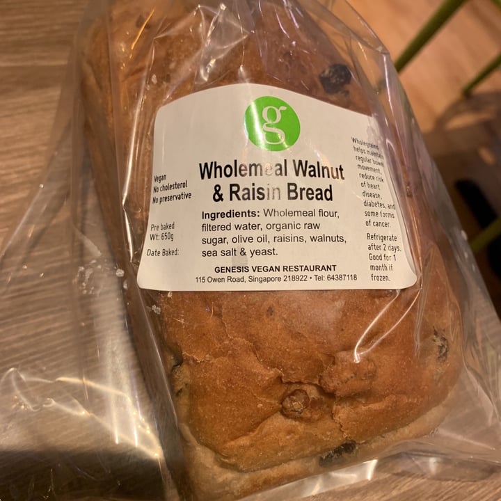 photo of Genesis Vegan Restaurant Wholemeal Walnut and Raisin Bread shared by @georgejacobs on  23 Mar 2021 - review