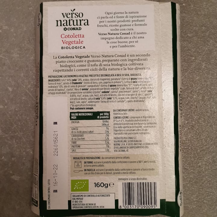 photo of Verso Natura Conad Bio  Cotoletta Vegetale shared by @irene97 on  26 Sep 2022 - review
