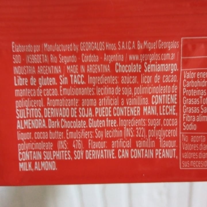 photo of Georgalos Chocolate Semiamargo shared by @nataliadelvalle on  05 Mar 2021 - review