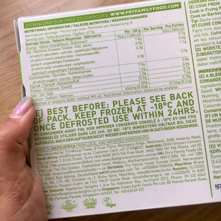 review photo of Fry's Family Food Braai-Style Sausages shared by @anothersavegan on 06 Nov 2020 - review