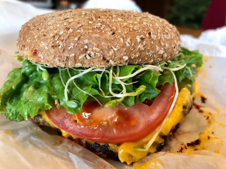 photo of Down to Earth Organic & Natural- Kailua Down To Earth Black Bean Burger With Vegan Cheddar shared by @alohaanimalsanctuary on  16 Jan 2020 - review