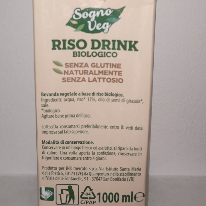 photo of Sogno veg Bevanda di riso / Riso drink shared by @giolombi on  15 Dec 2021 - review
