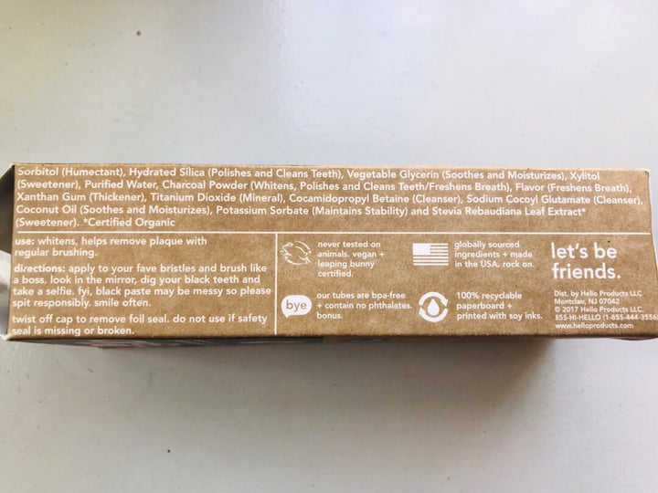 photo of Hello Fluoride free whitening toothpaste shared by @vegantaylorjohnson on  07 Jan 2019 - review