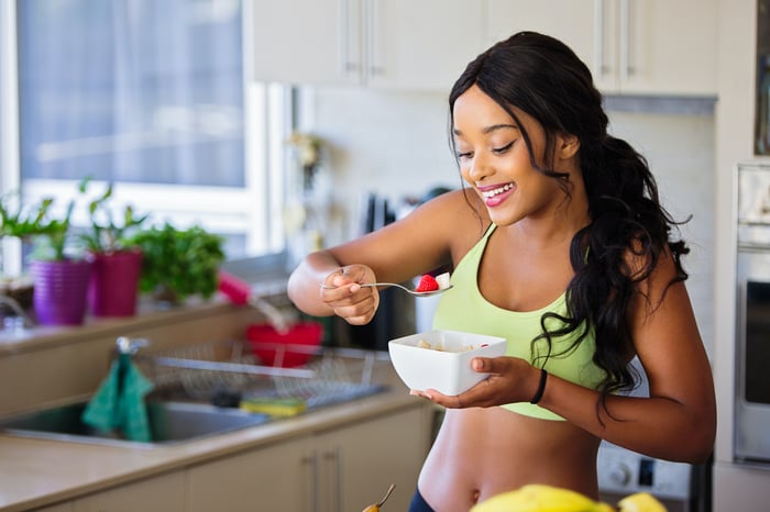 woman eating vegan food