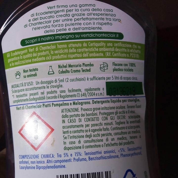review photo of Vert di Chanteclair Ecodetergente Piatti Pompelmo e Melograno shared by @felixveg on 11 Sep 2022 - review