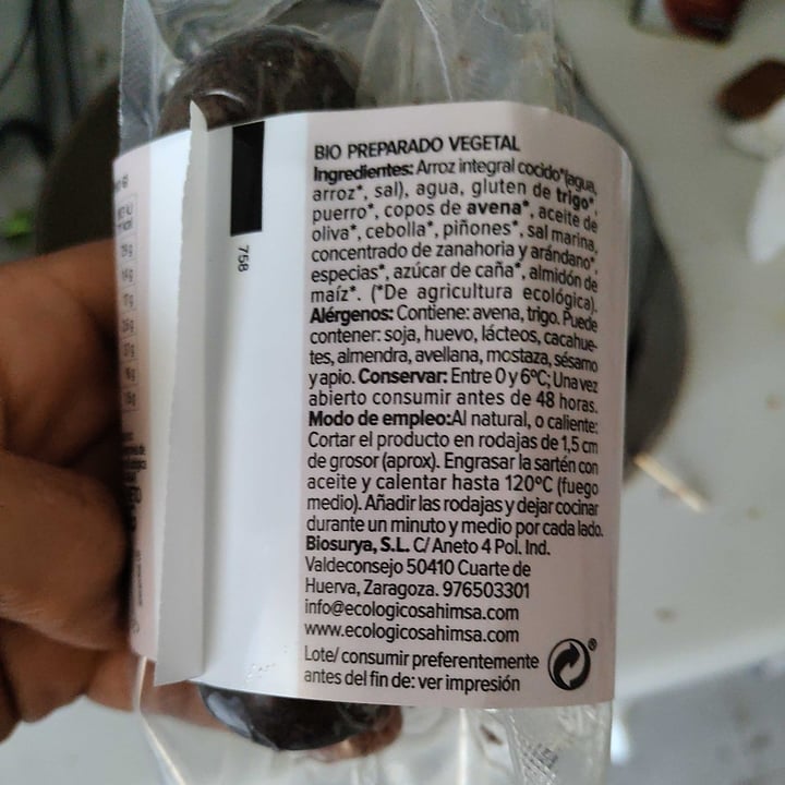 photo of Ahimsa Bio Morcilla Vegetal Burgos shared by @alengendro on  10 May 2022 - review