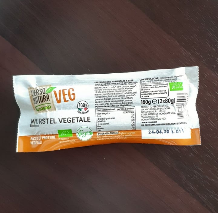 photo of Verso Natura Conad Veg Wurstel Vegetale shared by @inchubrinke on  22 Jan 2020 - review