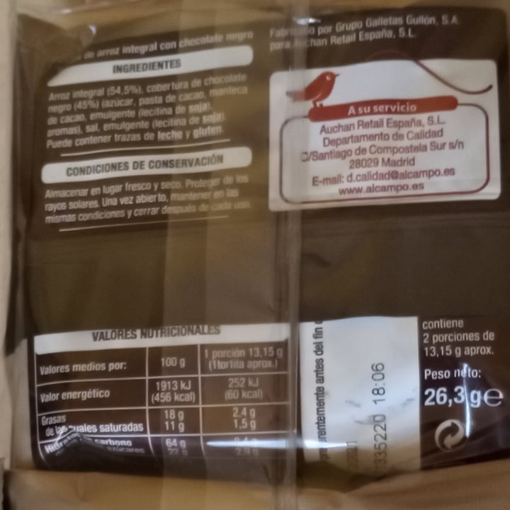 photo of Auchan Tortitas de arroz integral con chocolate negro shared by @titoherbito on  13 Mar 2021 - review