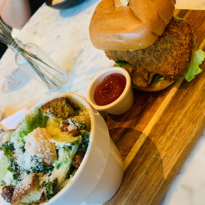 photo of LOV breaded mushroom burger and ceaser salad shared by @alternativevegan on  17 Oct 2022 - review