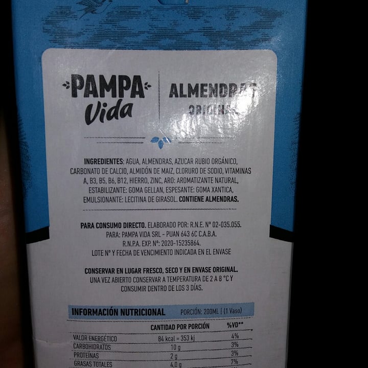 photo of Pampa Vida Leche de Almendras Original shared by @agustinadiaz on  10 Mar 2022 - review