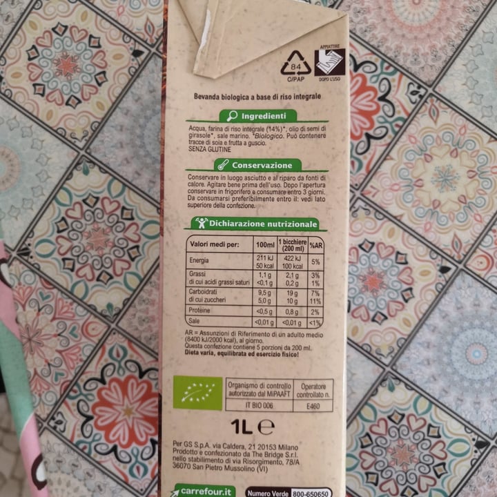 photo of Carrefour Bio Bevanda vegetale a base di riso integrale shared by @gsavioz on  04 Jun 2022 - review
