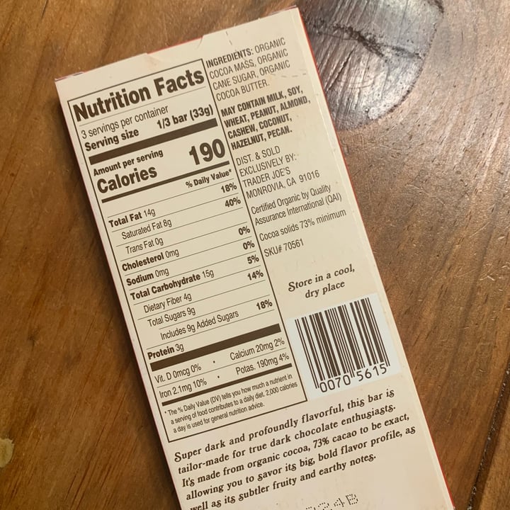 photo of Trader Joe's Organic Dark Chocolate Bar shared by @rose99 on  30 Nov 2022 - review