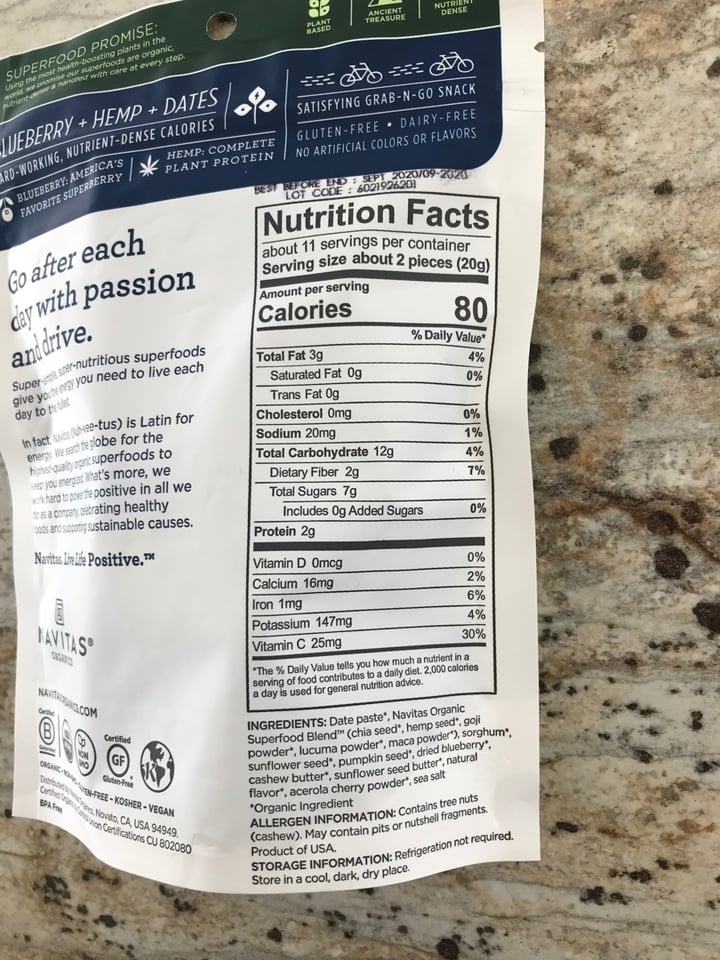 photo of Navitas Blueberry Hemp Organic Power Snacks shared by @dianna on  07 Mar 2020 - review