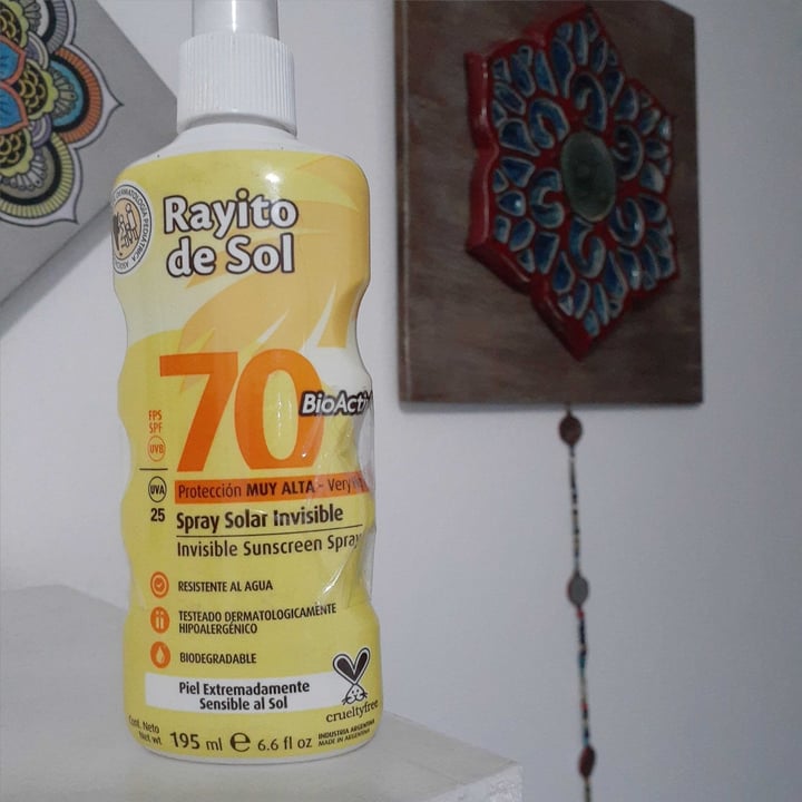 photo of Rayito de Sol Spray Solar Invisible Factor 70 BioActiv shared by @gabyeug5119 on  23 Aug 2020 - review
