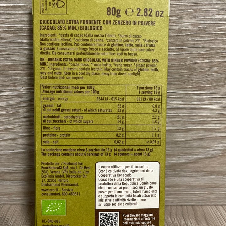 photo of Ecor Cioccolato Extra Fondente Con Zenzero 85% shared by @sole1979 on  22 Mar 2022 - review