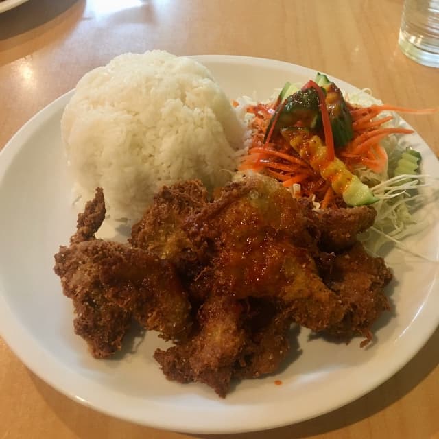 Photo of the dish “Vegan Crispy Chicken w/ Rice and Veggies”
