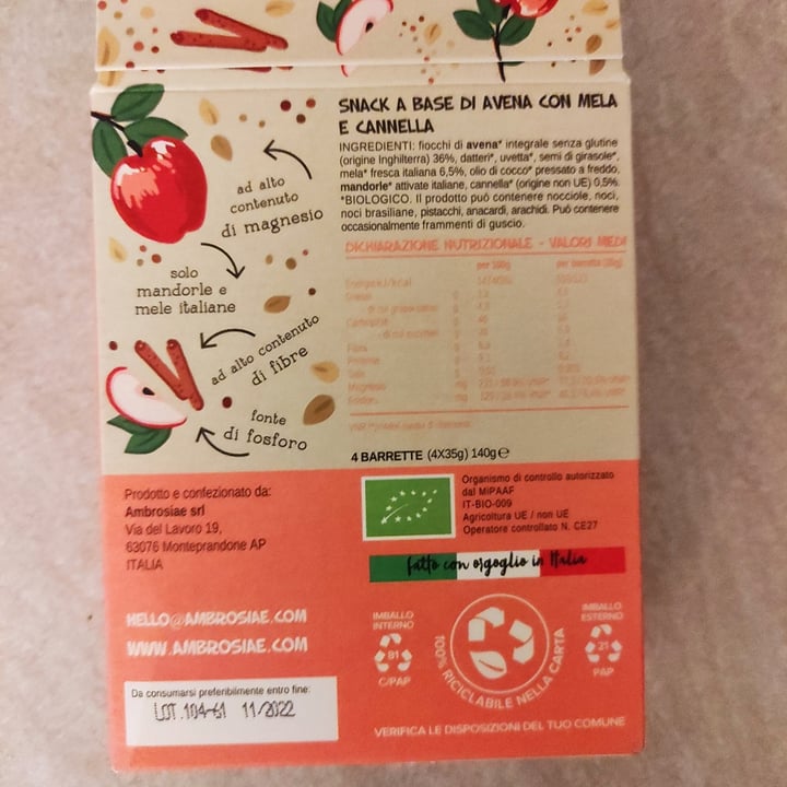 review photo of Ambrosiae Avena bar Mela Cannella shared by @cinnamonmeringa on 22 Jan 2022 - review