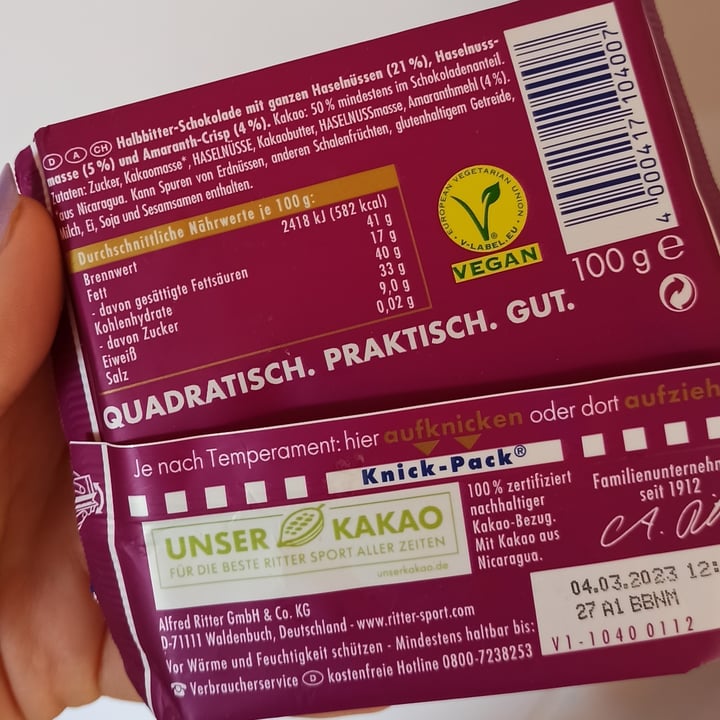 photo of Ritter Sport Voll-Nuss Amaranth shared by @annamiou on  19 Oct 2022 - review