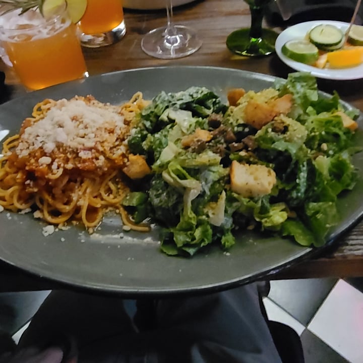 photo of Don Vegan Restaurant - 100% Vegan et Vegetarian - Wine Bar Cocktails spaghetti Bolognaise And Caesar Salad shared by @ypfmob on  17 Dec 2022 - review