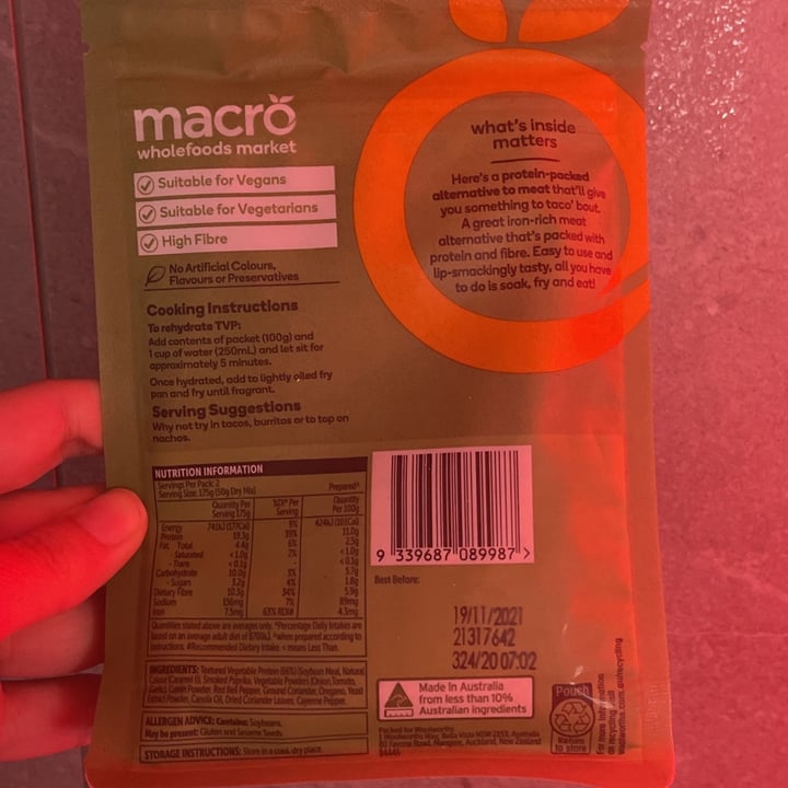 photo of Macro Wholefoods Market Textured Vegetable Protein- Mexican shared by @jetsky on  05 Dec 2021 - review