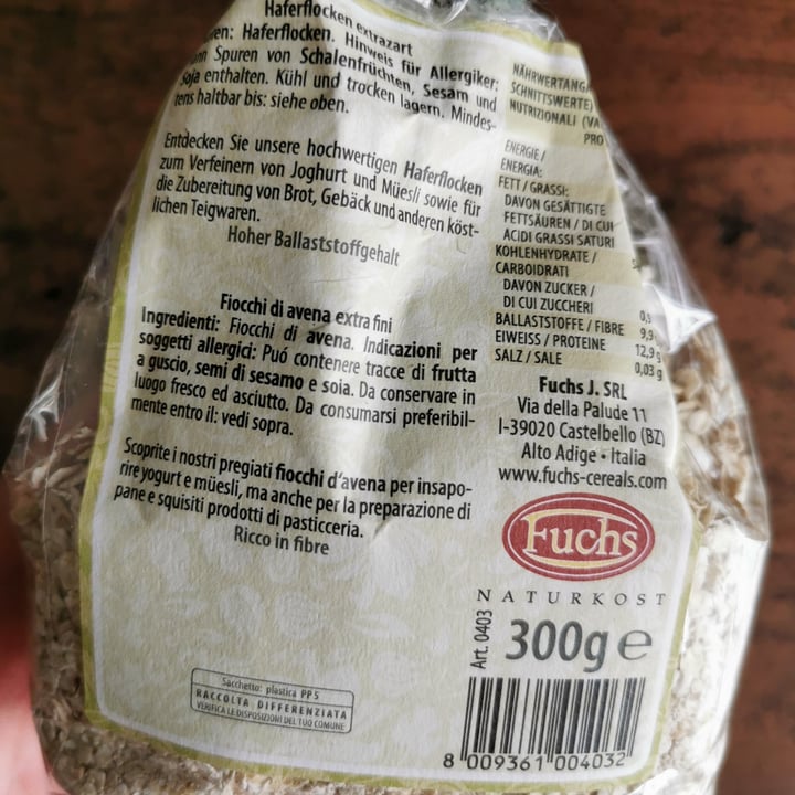 photo of Fuchs Naturkost Fiocchi di avena extra fini shared by @margherella on  19 Aug 2022 - review