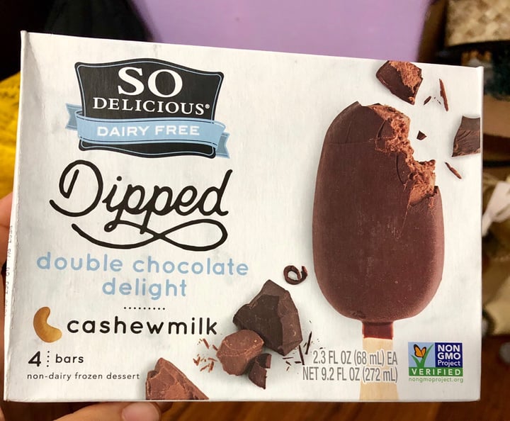photo of So Delicious Dairy Free Dipped Double Chocolate Delight Cashewmilk Ice Cream Bar shared by @alohaanimalsanctuary on  18 Feb 2020 - review