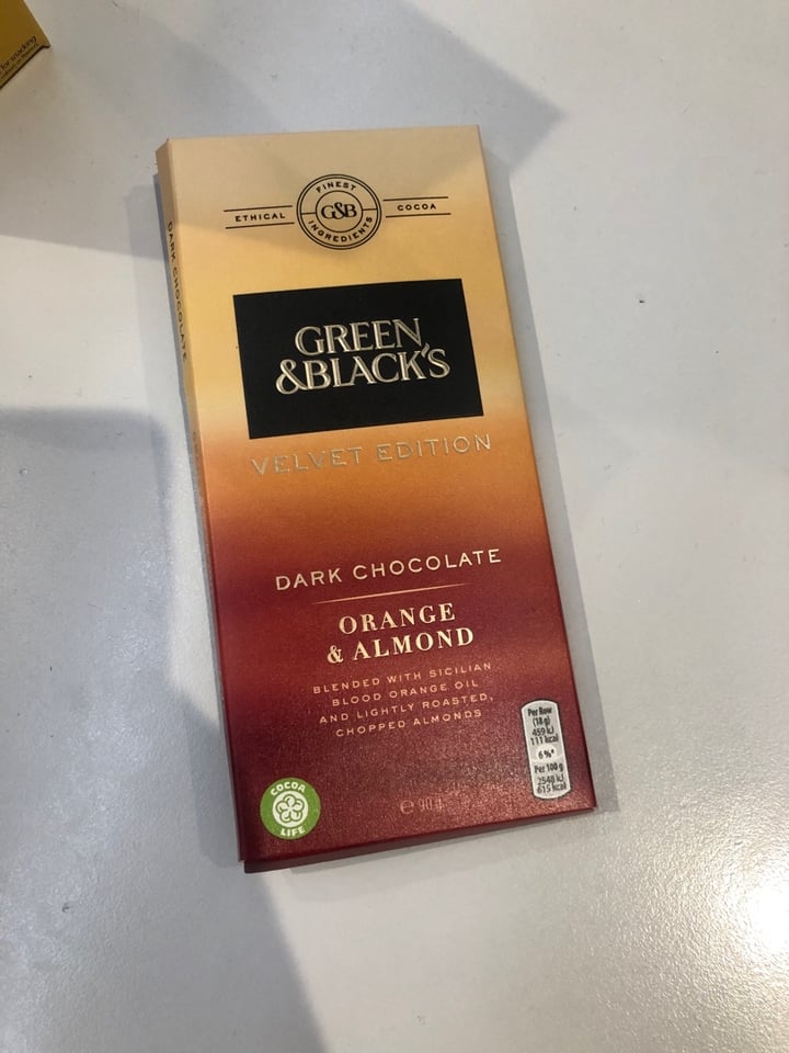 photo of Green & Black's Velvet Edition Orange & Almond Dark Chocolate shared by @beccabynature on  28 Feb 2020 - review