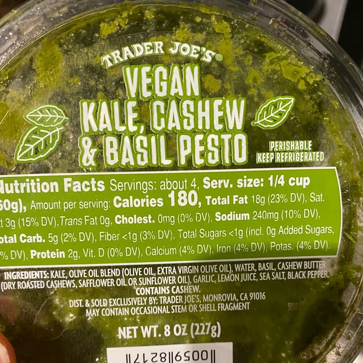 review photo of Trader Joe's Vegan Kale, Cashew & Basil Pesto shared by @jessicadalton on 13 Feb 2021 - review