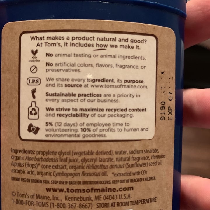 photo of Tom's of Maine Toms Deep Forest Deodorant shared by @llamalover on  19 Nov 2019 - review