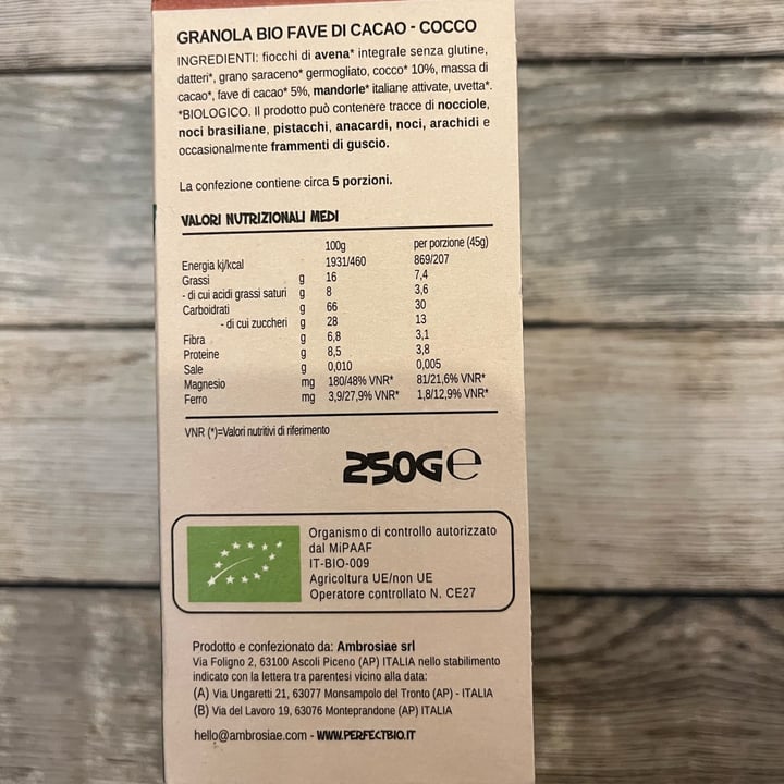 photo of Ambrosiae Granola cacao fondente - cocco shared by @sbenz on  18 Mar 2022 - review